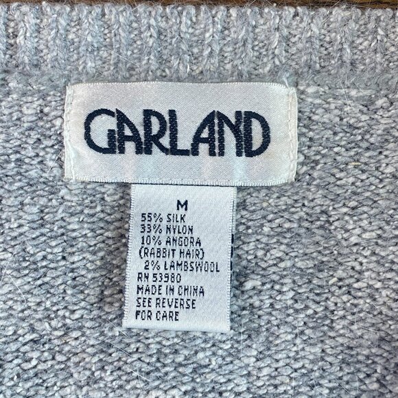 VTG Garland Super Soft Silk Angora Blend V-Neck Sweater Gray/Black Sz M #289P - Picture 5 of 7